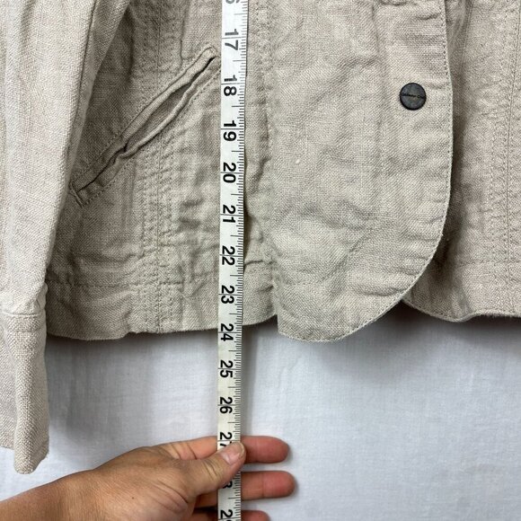 Coldwater Creek 100% Linen Khaki Blazer Womens 8 Safari Boho Minimalist Prairie - Picture 10 of 10